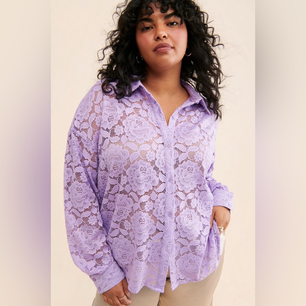 Anthropologie HUTCH sheer Lilac Lace button down floral blouse purple Shirt